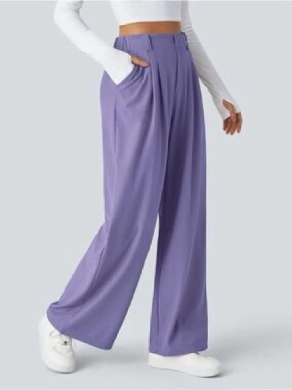Halara Mellow Purple Flex™ High Waisted Pocket Wide Leg Waffle Work Pants - Picture 2 of 10